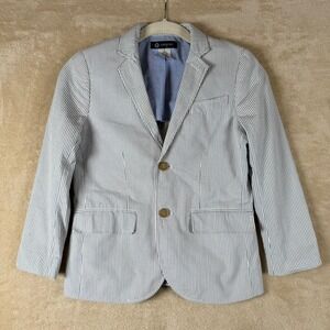 Crewcuts Seersucker Thompson Striped Blazer Boys Size 8 Navy White Button Front